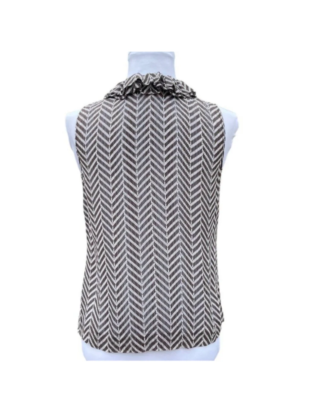 Tory Burch Brown & White Silk Blend Sheer Sleeveless Blouse 2